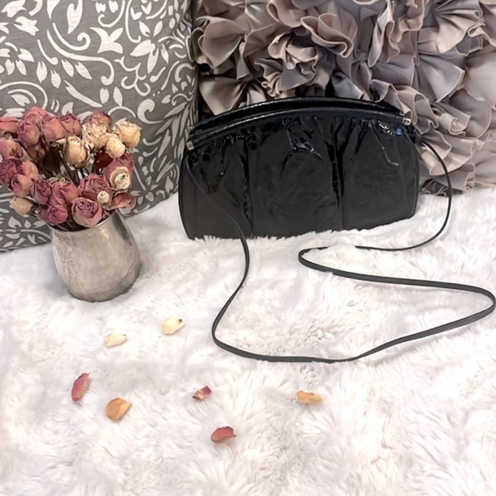 Palizzio Vintage 80s Black Leather Snake-print Convertible Crossbody Clutch Bag